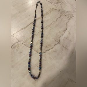 Blue and purple beaded necklace. silver accents